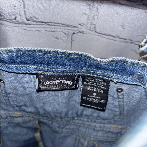Warner Bros Looney Tunes Kids Tweety Bird Denim Jean Overalls Sz 10 Adj Straps - Picture 5 of 6